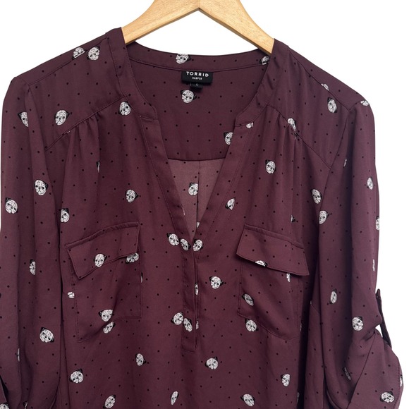 torrid Tops - Torrid Harper Blouse Top Pug Dog Print 3/4 Roll Tab Sleeve Plus Size 0 L